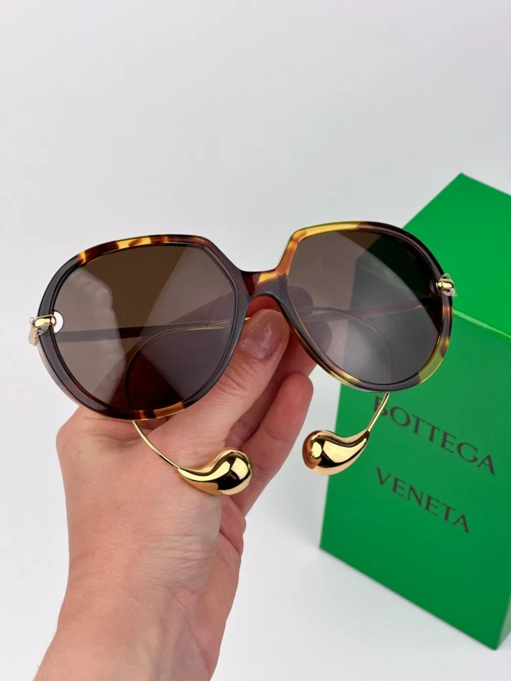 Bottega Veneta Women’s Sunglasses Havana Gold Square Oversized Frames BV1436S